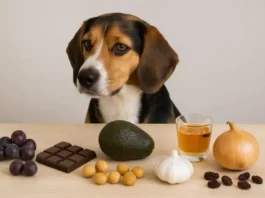 Eso que le das puede hacerle daño: alimentos dañinos para tu perro perro beagle ante alimentos que le pueden causar daño.