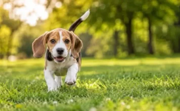 ¿Cuánto ejercicio necesita un beagle según su edad? Guía práctica para evitar problemas de conducta cachorro de beagle corriendo por la hierba