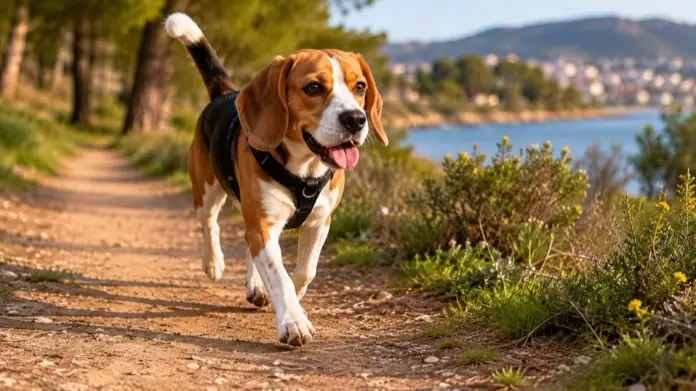 Cuánto ejercicio necesita un beagle. Perro joven explorando al aire libre